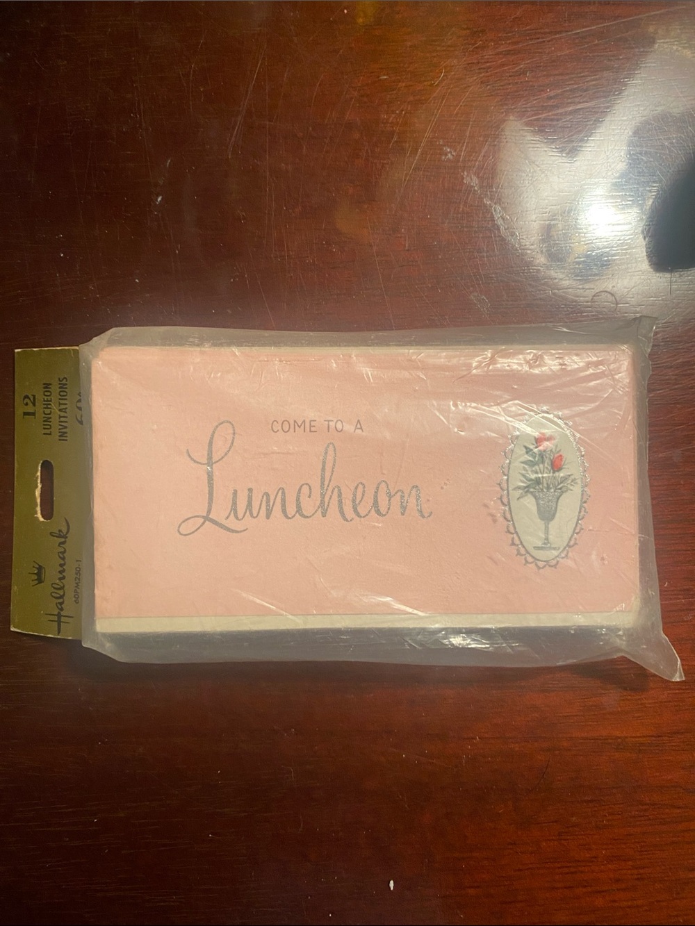 Vintage unique Hallmark Pink Luncheon Invitations Pack with Floral Emblem-